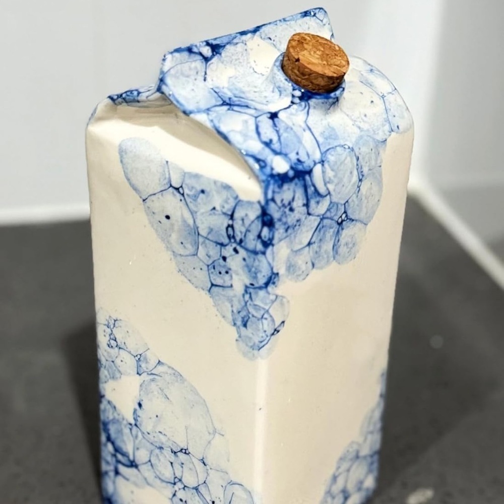 Whimsical Ceramic Milk Carton Vase with Cork Stopper